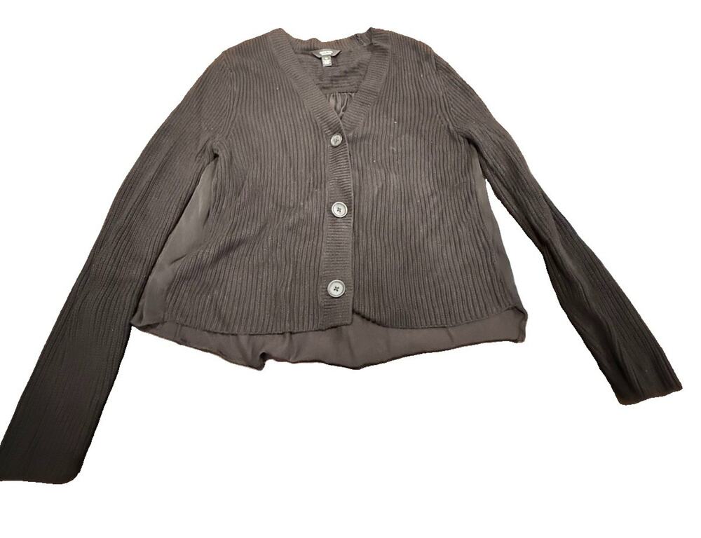 Simply Vera Vera Wang Womens M Black Ribbed Knit Cardigan Layered Button